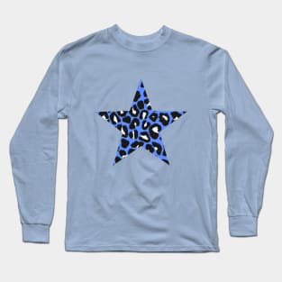 Blue Leopard Spots Print Pattern Long Sleeve T-Shirt